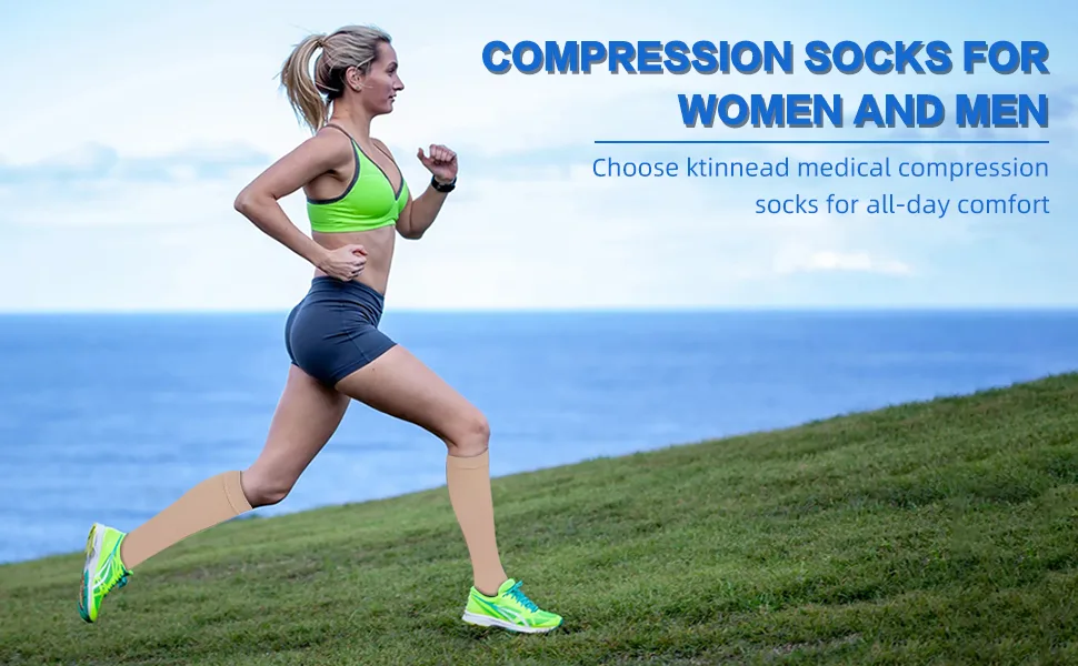 Ktinnead Compression Socks for Women and men 20-30 mmhg Knee High Graduated Compression Stockings Opaque Open Toe Unisex Beige Medium Beige Medium - compression socks for women