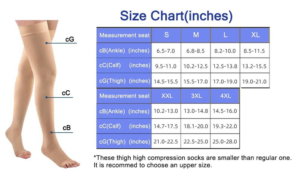 Thigh High 20-32 mmHg Compression Stocking Toeless Compression Socks for women & men circulation with Silicone Dot Band Beige Medium (1 Pair) - thigh high compression socks