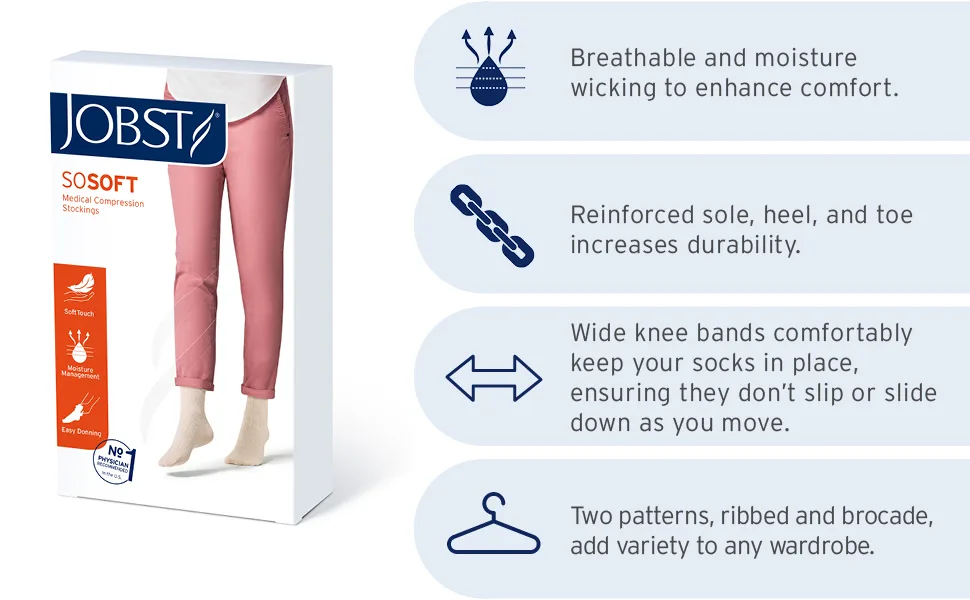 JOBST - soSoft Knee-High Support Compression Socks Ribbed 8-15 mmHg X-Large Black Ribbed - stockings compression medium knee high relief hose medical support sport open toe sock closed thigh