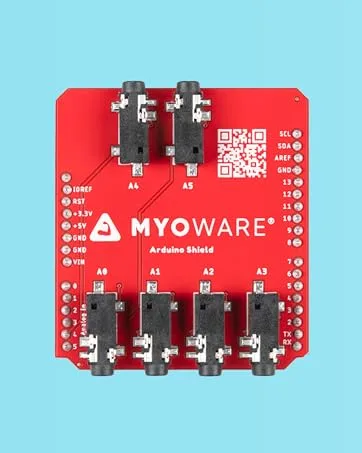 2.0 LED Shield - Visualize Muscle Activation with Light - Power The Myoware 2.0 Muscle Sensor - Equipped with snap connectors Easily Stack on top Side of Muscle Sensor - MyoWare 2.0 Arduino Shield