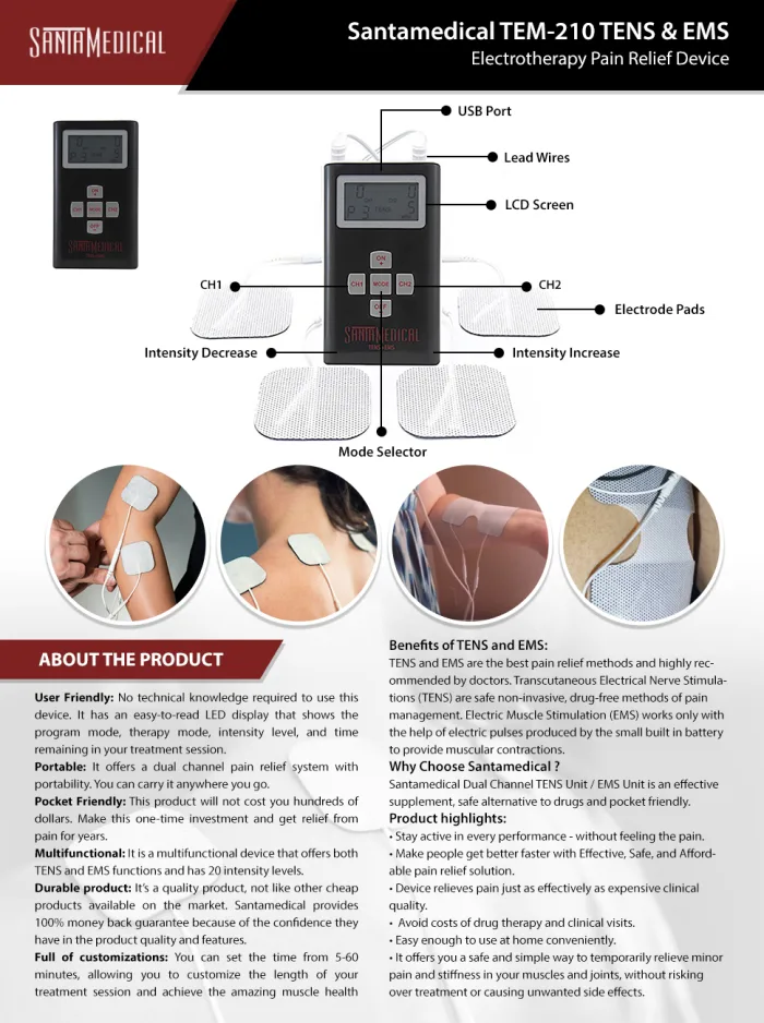 Santamedical Dual Channel TENS Unit/EMS Unit Electrotherapy Pain Relief Device - product information 5