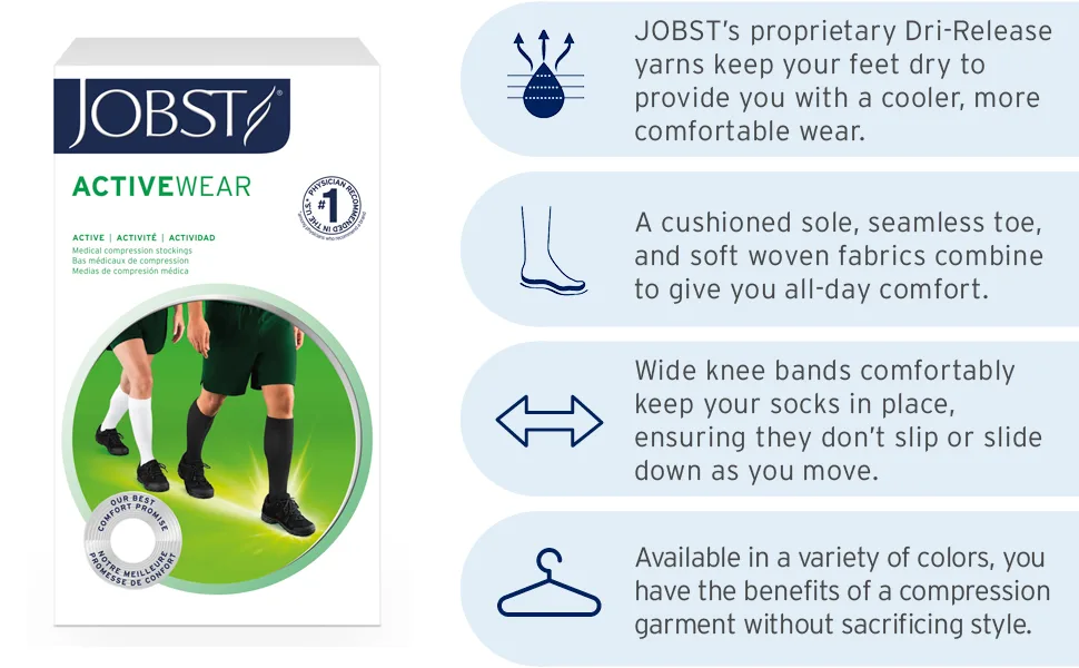 Jobst Activewear Athletic Socks - Large Full Calf - White - 110525 Cool White Large Full Calf - stockings compression medium knee high relief hose medical support sport open toe sock closed thigh
