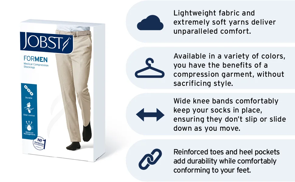JOBST 115414 forMen Ribbed Dress Compression Stocking Thigh High 30-40mmHg Closed Toe Large Black Black Large - stockings compression medium knee high relief hose medical support sport open toe sock closed thigh