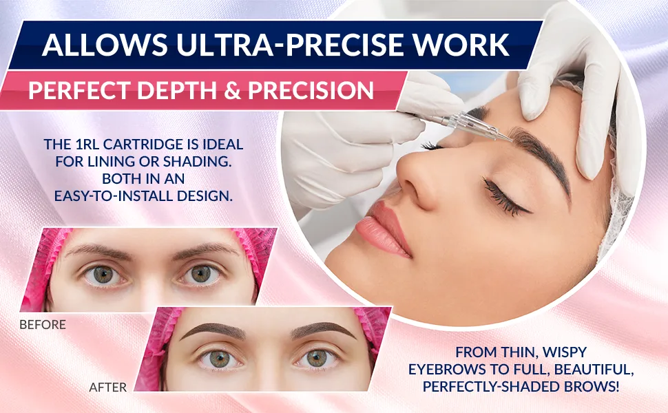 Stylia 20 Piece PMU Cartridges for Microshading, Lip Lining, Detailing, Eyeliner & Eyebrows - Clear, Sharp, Disposable & Easy to Install - 1RL For Lining & Shading 20-PIECE, 1RL - makeup lip machine needles printer cnc pen microblading cartridge eyebrow microshading