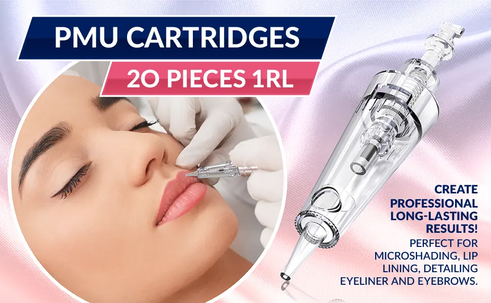 Stylia 20 Piece PMU Cartridges for Microshading, Lip Lining, Detailing, Eyeliner & Eyebrows - Clear, Sharp, Disposable & Easy to Install - 1RL For Lining & Shading 20-PIECE, 1RL - microblading ruler disposable eyebrow sticker mapping stencils accessories
