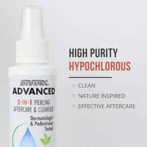 Studex Advanced Piercing Aftercare & Cleanser 3.4oz | Hypochlorous Acid Solution for Pierced Ears | Gentle Aftercare for Sensitive Skin | First Earring Cleaner | Essential Piercing Health - studex ear piercing aftercare