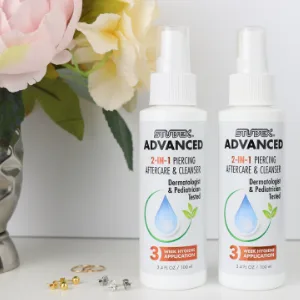 Studex Advanced Piercing Aftercare & Cleanser 3.4oz | Hypochlorous Acid Solution for Pierced Ears | Gentle Aftercare for Sensitive Skin | First Earring Cleaner | Essential Piercing Health - studex ear piercing aftercare