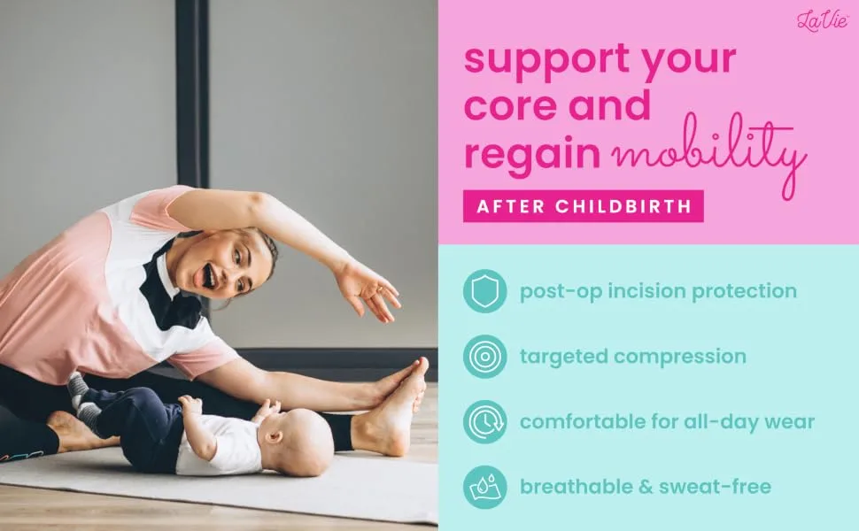 LaVie Postpartum Abdominal Support Binder Postpartum Belly Band Pregnancy Belly Support Binder Maternity Abdominal Binder & C-Section Recovery Waist Wrap - Made from breathable, flexible neoprene that lets you move comfortably while supporting your core