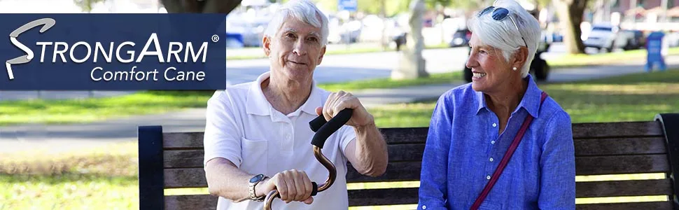 StrongArm Comfort Cane + Self Standing Lightweight Adjustable Walking Cane + Stabilizes Wrist & Provides Extra Support & Stability + Ergonomic Forearm Grip + Canes for Men & Women + FSA/HSA Eligible Black - StrongArm Comfort Cane