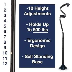 StrongArm Comfort Cane + Self Standing Lightweight Adjustable Walking Cane + Stabilizes Wrist & Provides Extra Support & Stability + Ergonomic Forearm Grip + Canes for Men & Women + FSA/HSA Eligible Black - strongarm has 12 height adjustments