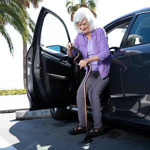 StrongArm Comfort Cane + Self Standing Lightweight Adjustable Walking Cane + Stabilizes Wrist & Provides Extra Support & Stability + Ergonomic Forearm Grip + Canes for Men & Women + FSA/HSA Eligible Black - StrongArm stand assist getting out of car