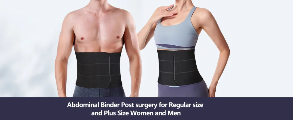 Elastic Abdominal Binder Lower Waist Support Belt Umbilical Hernia Support Pad Universal Wide Belly Girdle Stomach Surgical Compression Wrap for Men and Women (Black Medium) - Abdominal Binder Post surgery for Regular size and Plus Size Women and Men