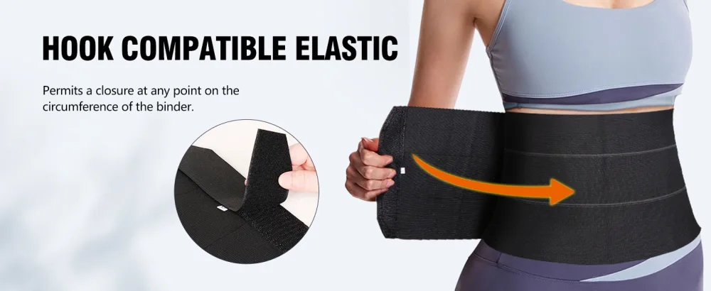 Elastic Abdominal Binder Lower Waist Support Belt Umbilical Hernia Support Pad Universal Wide Belly Girdle Stomach Surgical Compression Wrap for Men and Women (Black Medium) - Permits a closure at any point on the circumference of the binder.