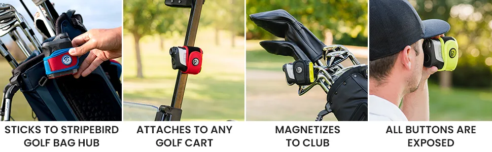 Stripebird - 2.0 Slim Golf Magnetic Rangefinder Wrap Mount (Form Fitting Strap) - Easily Access Range Finder Device While You Golf - Buckle-Less Strap Stealth Black - golf rangefinder attaches to golf cart
