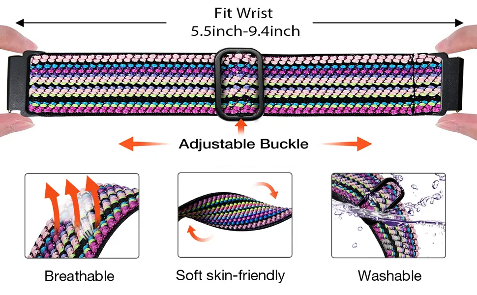 Stretchy Bands Compatible with Fitbit Versa 2 Bands for Women Men, Adjustable Elastic Replacement Wristband for Fitbit Versa 2 / Fitbit Versa / Fitbit Versa Lite / Fitbit Versa SE Black & Dark Blue & Gray & White & Pink &  - fitbit versa 2 bands women