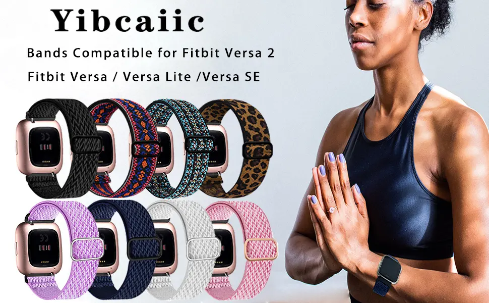 Stretchy Bands Compatible with Fitbit Versa 2 Bands for Women Men, Adjustable Elastic Replacement Wristband for Fitbit Versa 2 / Fitbit Versa / Fitbit Versa Lite / Fitbit Versa SE Black & Dark Blue & Gray & White & Pink &  - fitbit versa bands women