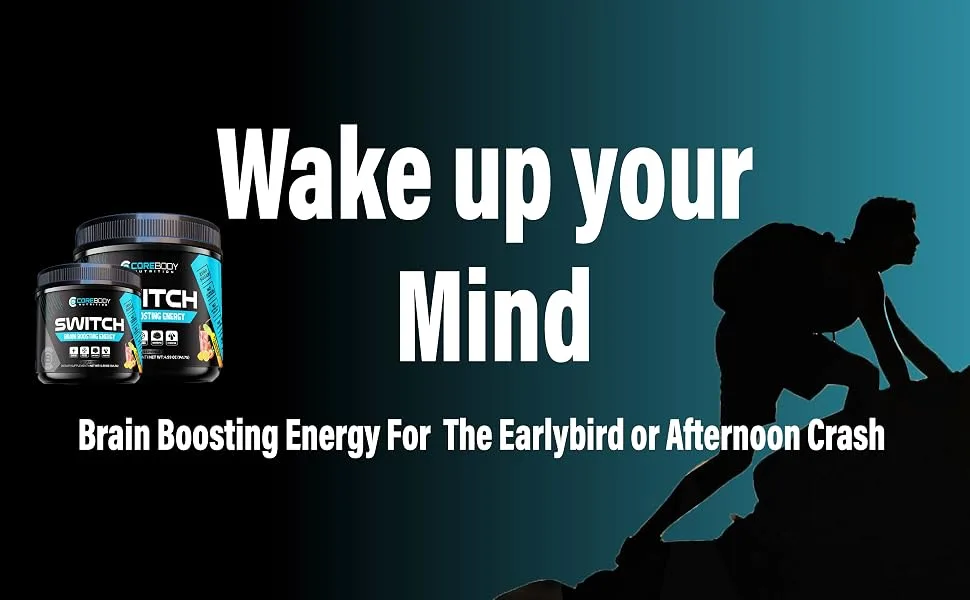 Switch Brain Boosting Nootropic Energy Supplement Increase Mental Focus & Cognitive Function Enhances Mood & Memory Alpha GPC Ashwagandha Sugar Free Energy Powder-Keto Strawberry Lemonade - Corebody Nutrition Switch Brain Boosting Energy Supplement for Focus, Clarity, and Brain Health