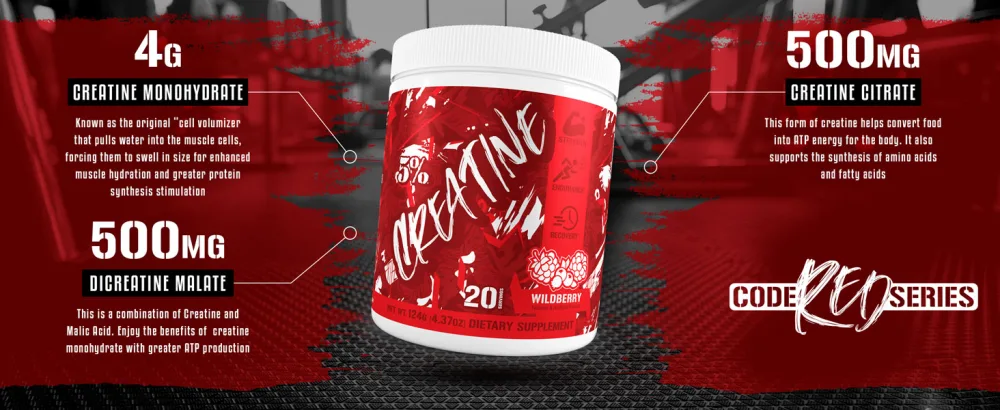 5% Nutrition Code Red Micronized Creatine | Monohydrate Powder Blend | Flavored Creatine for Power Strength Endurance Cellular Energy & Cognitive Health (Fruit Punch) - Creatine-Blends