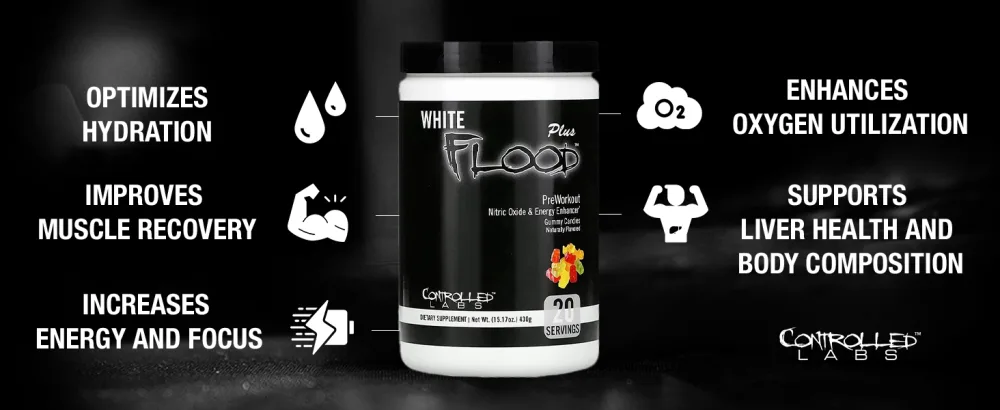 CONTROLLED LABS White Flood Plus 20 Serv Workout Optimizer Endurance & Nitric Oxide Enhancement for Workouts and Training (Juicy Watermelon) - protein bars peanut butter healthy snacks gluten free keto high low carb meal replacement bar best