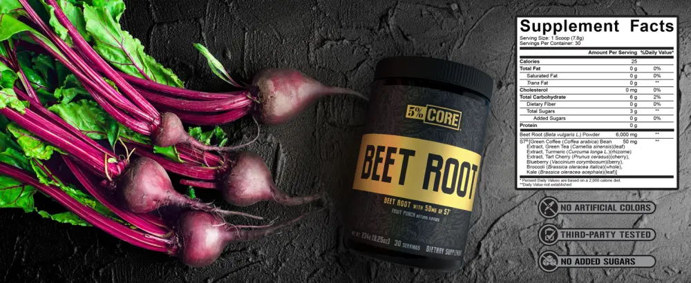 5% Nutrition Core Beet Root | Nitric Oxide Beet Root Powder Pre Workout Additive | 6000mg Beet Root Extract | Vegan & Keto | 30 Servings (Fruit Punch) - Beet Root SFP