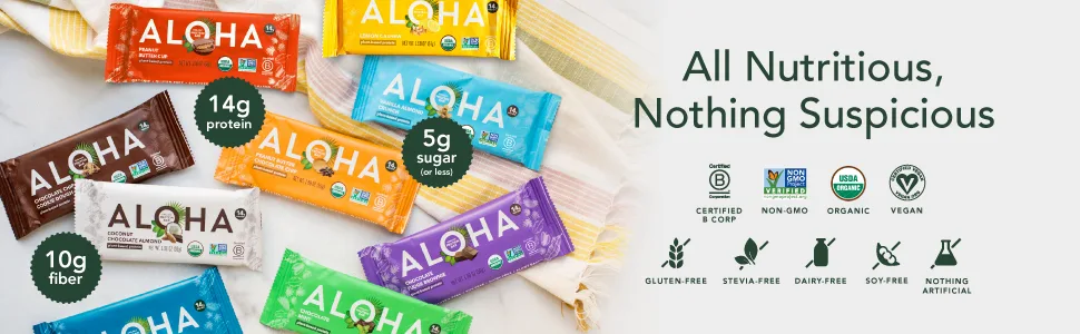 Aloha Organic Plant Based Protein Bars 1.98 Oz Chocolate Fudge Brownie - ALOHA Plant-Based Bars: All Nutritious, Nothing Suspicious