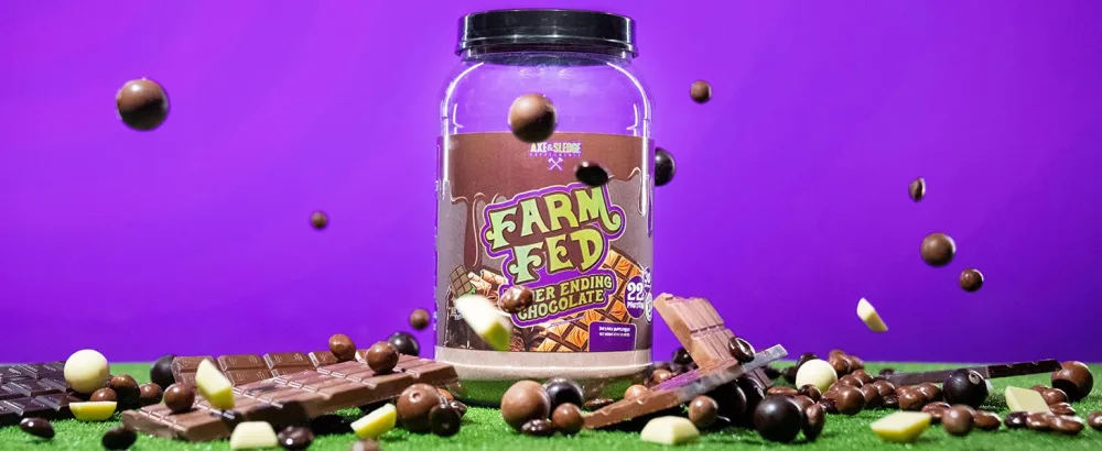 Axe & Sledge Supplements Farm Fed Grass-Fed Whey Protein Isolate Digestive Enzymes 22 Grams Protein 30 Servings (Dippin' Dots Birthday Cake Ice Cream) - Farm Fed Never Ending Chocolate