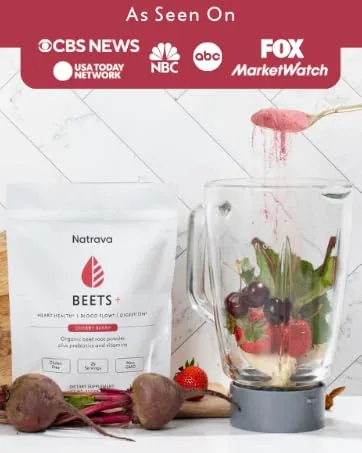 Beets+ 100% Organic Beet Root Powder Blend with Vitamins & Prebiotics for Blood Pressure Support - Beetroot Juice Powder for Heart Health - As seen on