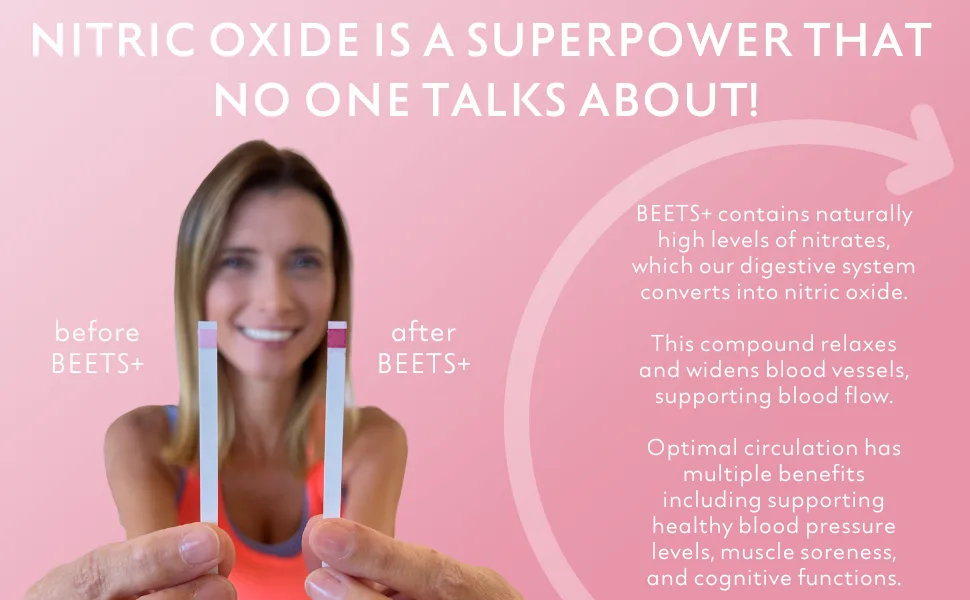 Beets+ 100% Organic Beet Root Powder Blend with Vitamins & Prebiotics for Blood Pressure Support - Beetroot Juice Powder for Heart Health - Beets+ nitric oxide supplement for men and women can help widen blood vessels, supporting blood flow