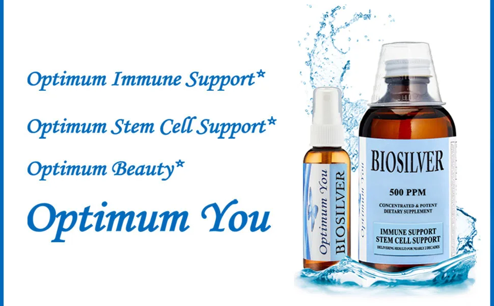 BIOSILVER | Colloidal Silver Liquid | 500 ppm Extra Strength 8 oz with Spray Bottle | Immune & Stem Cell Support | Wound Care & Superior Healing - Optimum You Biosilver, Optimum Immune Support, Stem Cell Support, Skin Beauty, Colloidal Silver