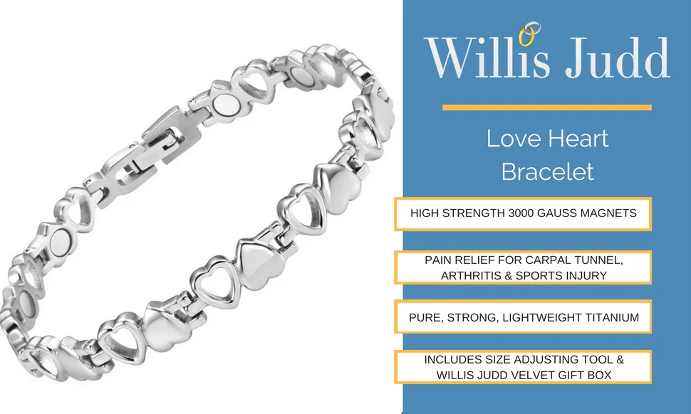 Willis Judd Womens Love Heart Titanium Magnetic Therapy Bracelet Adjustable - product information 23