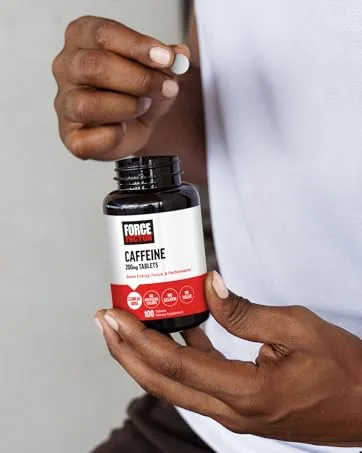 Force Factor Caffeine Pills 200mg Caffeine Tablets to Boost Energy Focus Strength and Performance Premium Quality Caffeine Pills and Energy Supplement 100 Tablets - Boost Your Energy & Focus