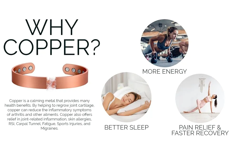 Original Copper Magnetic Cuff Bracelet for Men & Women – Silver Braided Style – Adjustable - Ultra Strength - Why Copper?