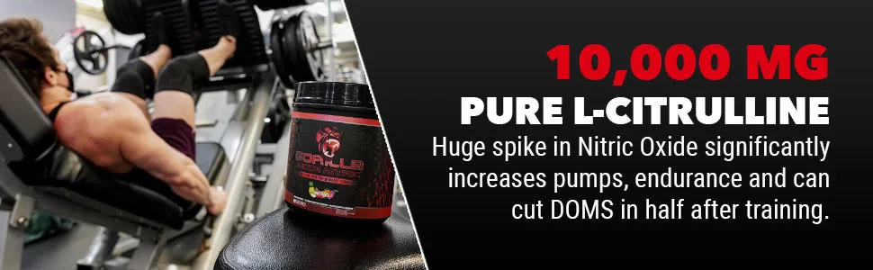 Gorilla Mode Nitric Stimulant Free Pre-Workout – Best Tasting and Most Effective Stimulant Free Pre-Workout/Massive Pumps · Vasodilation · Power / 776 Grams (Sour Candy Apple) - Gorilla Mind