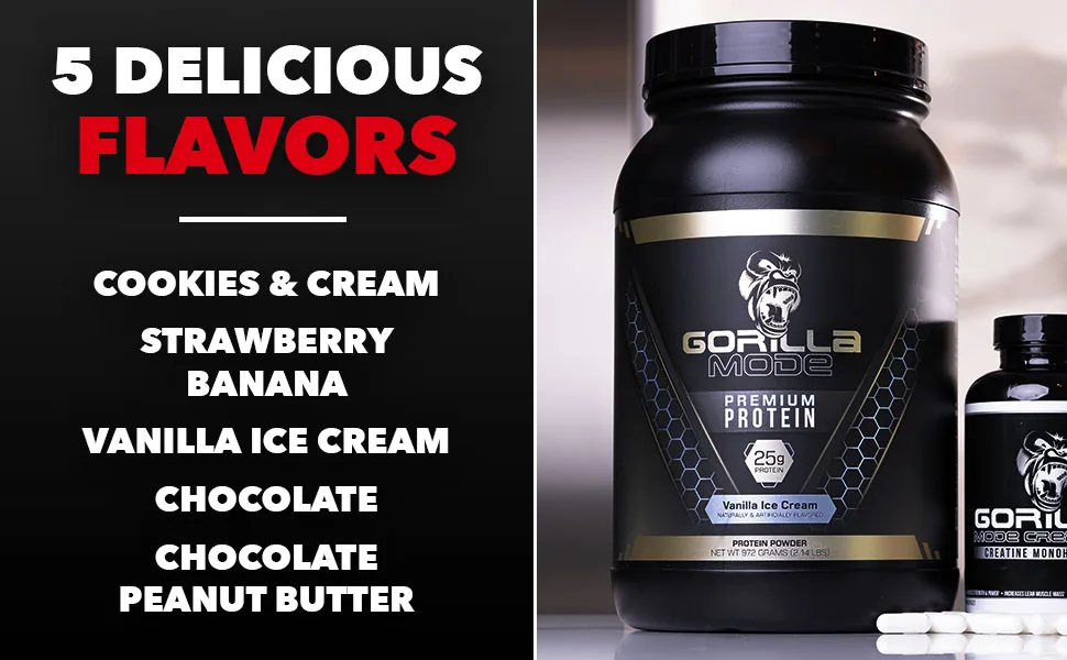 Gorilla Mode Premium Whey Protein - Vanilla Ice Cream / 25 Grams of Whey Protein Isolate & Concentrate/Recover and Build Muscle (30 Servings) - Protein