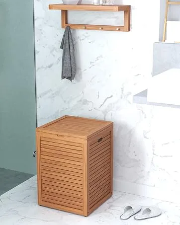 AquaTeak Teak Cleaner & Brightener - Teak hamper and storage shelf for the bathroom hang towels and robes