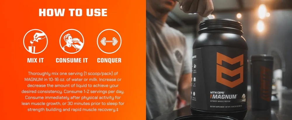 MTN OPS Magnum 100% Whey Isolate Protein Powder - 32 Servings Peanut Butter Chocolate - how to use magnum protein