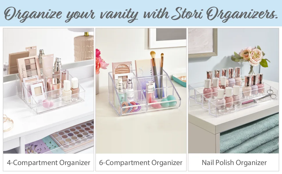 STORi Clear Plastic Multi-Level Vanity Organizer | Rectangular 4-Tier Holder for Makeup, Eyeshadow Palettes, & up to 40 Nail Polish Bottles | Made in USA - Makeup Organizers Middle