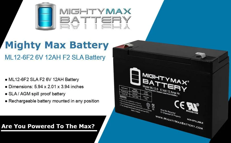 Mighty Max Battery 6V 12AH Replacement Battery Compatible with Panasonic LC-R6V12P LC-VB0610P1 + 6V Chrger - product information 32