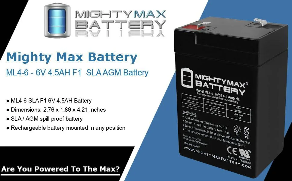 Mighty Max Battery 6V 4.5AH SLA Replacement Battery Compatible with Panasonic LC-R6V4BP/1 - product information 32