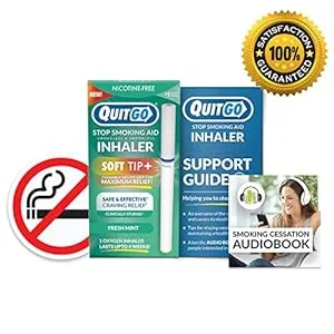 Stop Smoking, Smokeless Inhaler with Soft Tip Chewable Mouth Grip for Maximum Relief, Oral Fixation Support, Clinically Studied, Oxygen Inhaler Quit Smoking Aid (Menthol, 1 Pack) - QuitGo