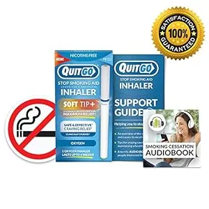 Stop Smoking, Smokeless Inhaler with Soft Tip Chewable Mouth Grip for Maximum Relief, Oral Fixation Support, Clinically Studied, Oxygen Inhaler Quit Smoking Aid (Menthol, 1 Pack) - QuitGo