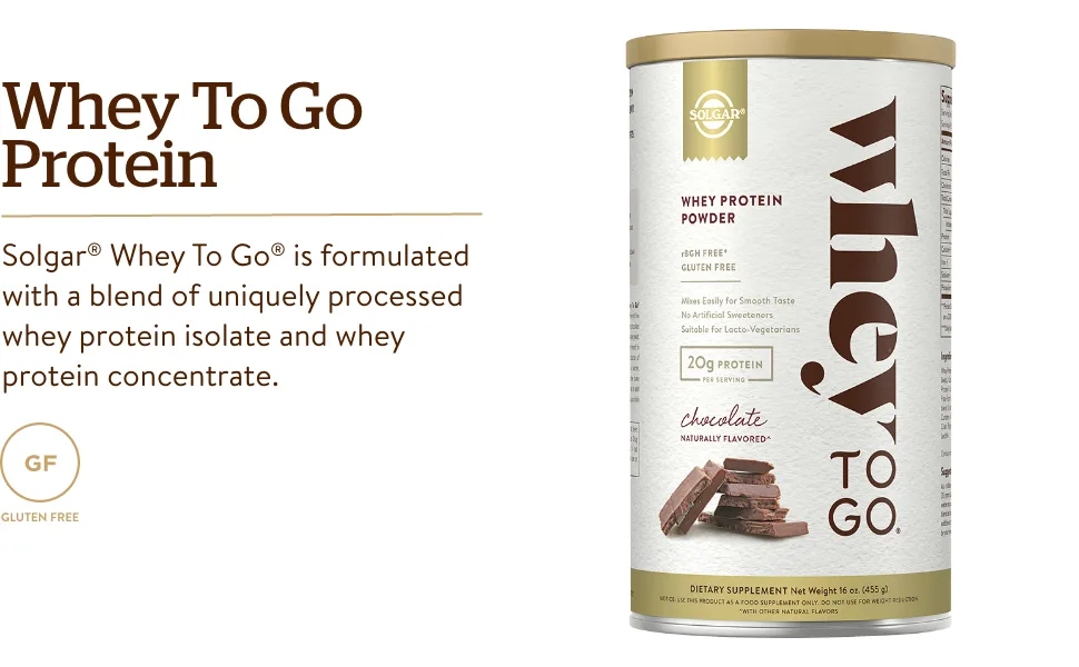 SOLGAR Grass Fed Whey to Go Chocolate - 2.3 lb - Grass-Fed Whey Protein Powder - rBGH Free Non-GMO Gluten Free - 36 Servings - Whey Protein Isolate and Concentrate - Mixes Easily for Smooth Taste