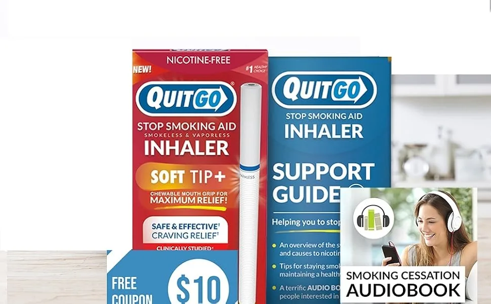 Stop Smoking, Smokeless Inhaler with Soft Tip Chewable Mouth Grip for Maximum Relief, Oral Fixation Support, Clinically Studied, Oxygen Inhaler Quit Smoking Aid (Fresh Mint, 1 Pack) - QuitGo