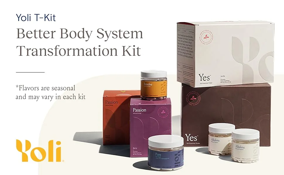 Yoli® Transformation Kit Includes YES Passion Alkalete Pure Resolve and The Better Body System 28-Day Program T-Kit (Flavors Vary) - Yoli Transformation Kit YES, Passion, Alkalete, Pure, Resolve, the Better Body System 28-Day Program