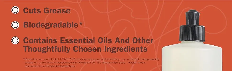 MRS. MEYER'S CLEAN DAY Liquid Dish Soap Biodegradable Formula Radish 16 fl. oz - cuts grease essential oils