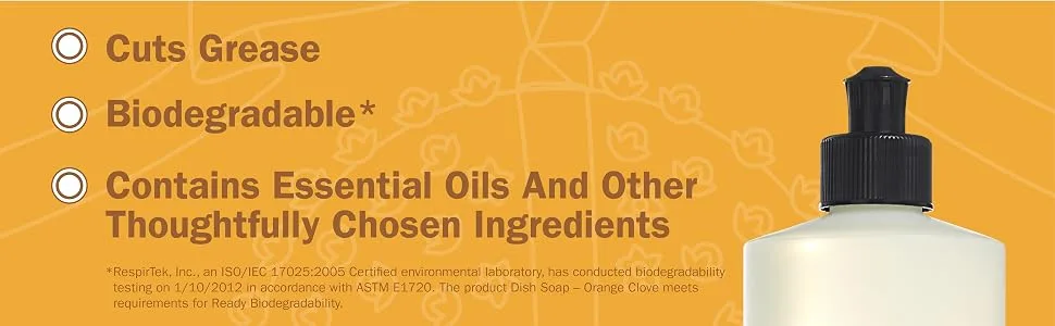 MRS. MEYER'S CLEAN DAY Liquid Dish Soap Biodegradable Formula Limitd Edition Orange Clove 16 fl. Oz - cuts grease essential oils
