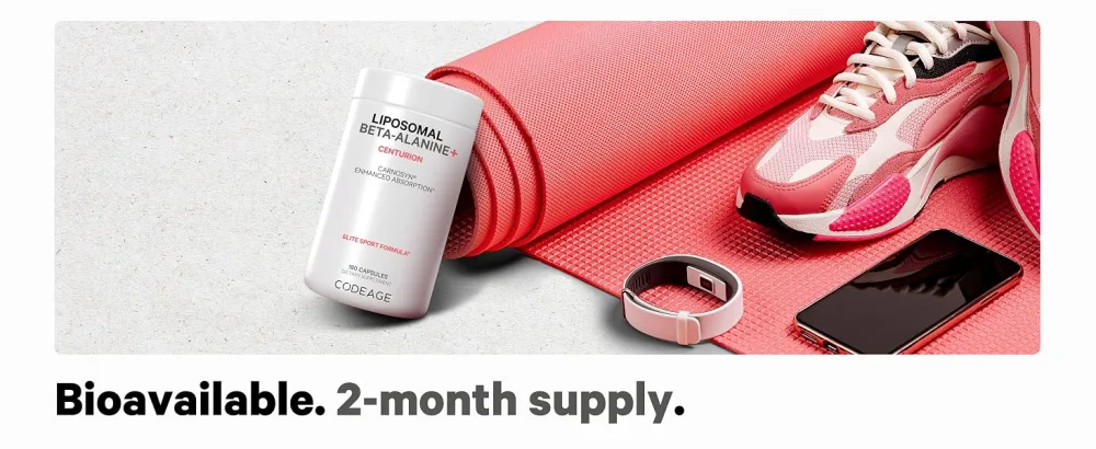 Codeage Liposomal Beta-Alanine Supplement - CarnoSyn Beta-Alanine - 2-Month Supply - Liposomal Delivery - Pre Workout Post Workout and Sport Supplementation - Non-GMO B-Alanine - 180 Capsules - liposomal beta alanine, liposomal beta-alanine, codeage liposomal beta-alanine supplement capsule