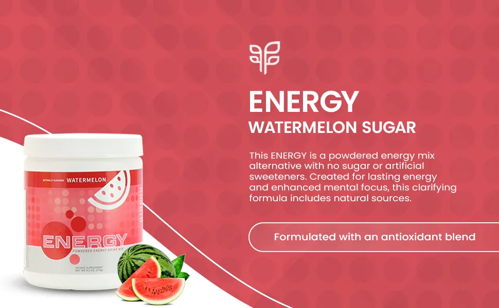 PURE Energy with Wheat Grass Watermelon Sugar-Free Powder Mix Dietary Supplement Net Wt. 9.5 oz (270g) - energy drinks sugar free supplements focus amino acids caffeine powder high protein mix sport