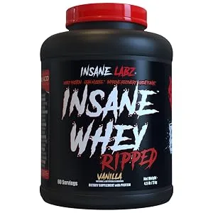 Insane Labz Insane Whey Ripped Lean Muscle Building Protein with L-Carnitine and CLA Oil Powder 5lbs 60 Servings Chocolate - Insane Whey Ripped Vanilla Render