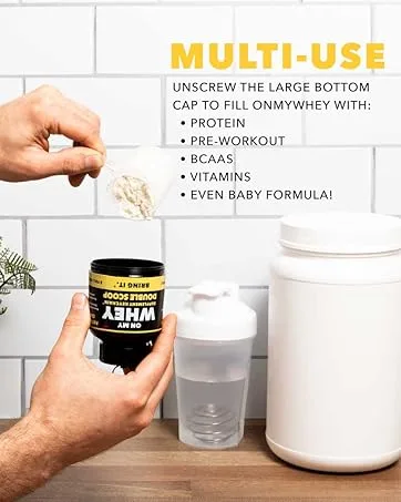 Double Scoop (180cc) Protein and Supplement Keychain Funnel Time To Get Wheysted - OnMyWhey Double Scoop Protein Supplement Keychain Bottle Being Filled With Protein Powder